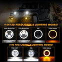 Auxbeam 2024 - Luces LED redondas mejoradas de 9 pulgadas + luces antiniebla de 4 pulgadas para Jeep Wrangler JL JLU Sport Sahara Rubicon Gladiator JT con DRL y señal de giro, luz redonda