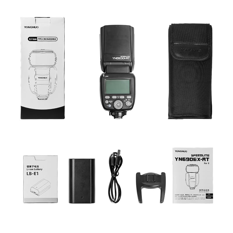 YONGNUO YN690EX-RT Flash de cámara para Canon, TTL HSS 1/8000s GN60 flash inalámbrico Speedlite, batería de iones de litio de 2000mAh con interfaz de carga tipo C, soporte óptico maestro y función