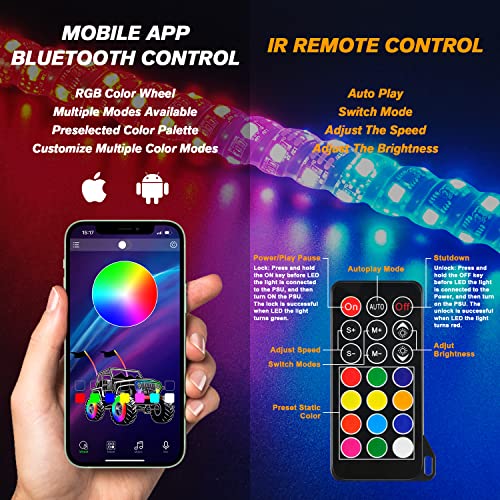 omotor 2 luces LED de 4 pies con Bluetooth y control remoto en espiral RGB Chase Light Offroad 360 ° Spiraling Rising Dream Wrap Baile látigos