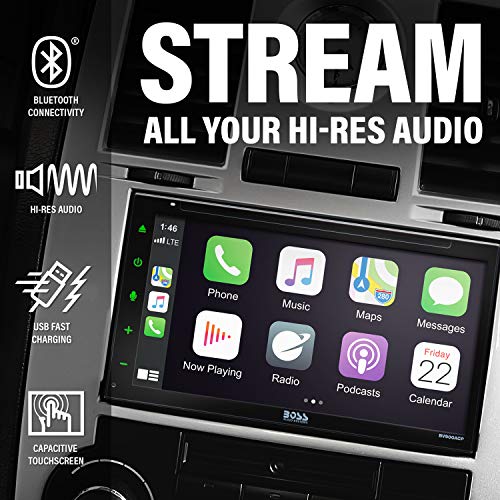 Boss Audio Systems Elite BV900ACP - Reproductor Multimedia para Coche con Apple CarPlay-Android Auto - Doble DIN, visualización táctil capacitiva de 6.75 Pulgadas, Bluetooth, DVD, CD, USB, Aux, Am FM