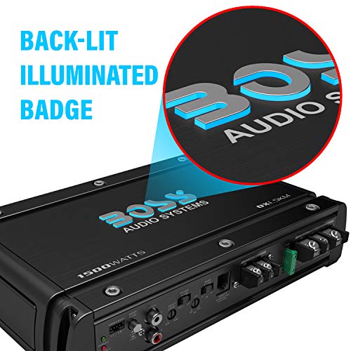 BOSS Audio Systems OX1.5KM Onyx Series - Amplificador de subwoofer de audio para coche, 1500 de alta salida, clase A/B, 2/4 ohmios, entradas de nivel bajo/alto, cruce de paso bajo, potencia MOSFET,