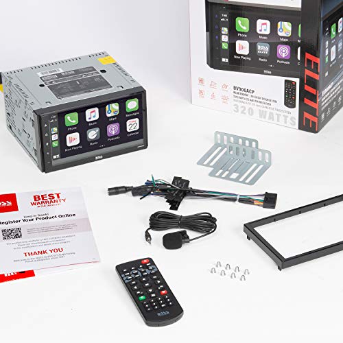 Boss Audio Systems Elite BV900ACP - Reproductor Multimedia para Coche con Apple CarPlay-Android Auto - Doble DIN, visualización táctil capacitiva de 6.75 Pulgadas, Bluetooth, DVD, CD, USB, Aux, Am FM