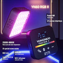 YONGNUO YN60RGB II - Panel de luz LED con visualización OLED, 68 lámparas LED de 2500-9900 K, temperatura de color CRI 95+ HSI 0-360 grados, 25 modos de escena especiales, batería de litio integrada