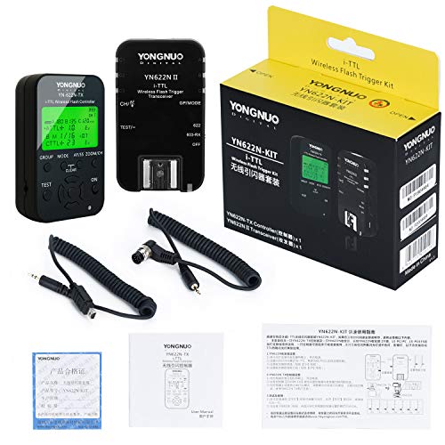 YONGNUO YN622N Kit YN622N-Kit - Kit de Disparador de Flash inalámbrico i-TTL con Pantalla LED para Nikon Incluido, 1 Controlador YN622N-TX y 1 transceptor YN622N II