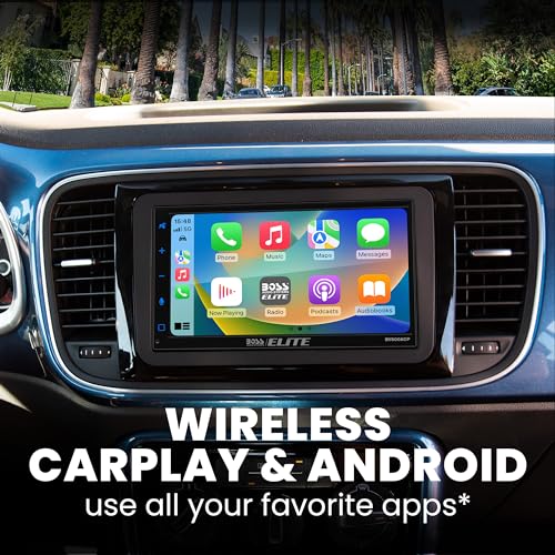 BOSS Audio Systems Elite BV800ACP Reproductor multimedia para coche con Apple CarPlay, Android Auto Double Din Car Stereo, pantalla táctil capacitiva LCD de 6,75 pulgadas, Bluetooth MP3 USB A/V en receptor AM/FM, dirección