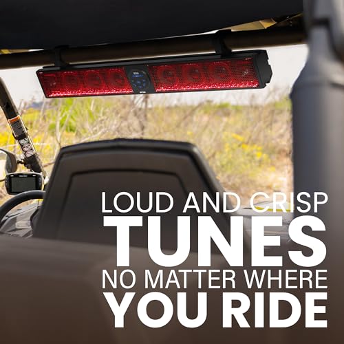 BOSS Audio Systems BRT36RGB ATV UTV Sistema de barra de sonido – 36 pulgadas de ancho, clasificación IPX5, resistente a la intemperie, audio Bluetooth, amplificado, altavoces de 4 pulgadas, tweeters de 1 pulgada, puerto USB, iluminación RGB multicolor