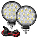 Zmoon Barra de luz LED redonda 2 piezas 4.5 pulgadas 140 W 14000 lm con arnés de guiño LED (10 pies/2 conductores), luz de inundación fuera de carretera antiniebla barra de luz de conducción para Jeep, SUV, camión, ATV, barco