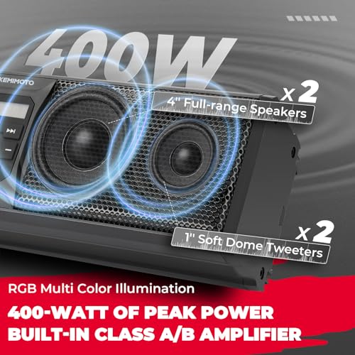 KEMIMOTO - Barra de sonido UTV de 16 pulgadas, sistema de sonido UTV, altavoces SXS, impermeable, conectividad Bluetooth con iluminación LED multicolor compatible con Polaris RZR Can-Am Defender Maverick