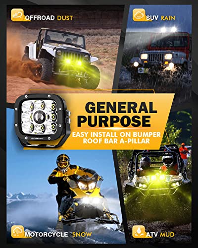 Auxbeam - Combo de luces LED de niebla y conducción de 5 pulgadas y 110 W, foco de enfoque, cápsulas de luz amarilla/blanca con 2 cubiertas de ámbar reemplazables, luces de foco para conducción todoterreno, cubeta LED, par