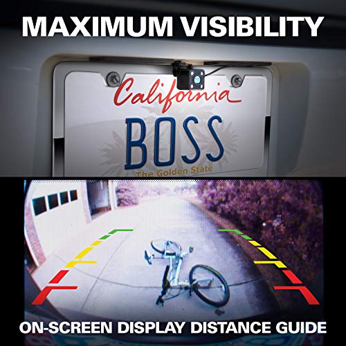 Boss Audio Systems BV430RVM Espejo retrovisor para Coche con Monitor Digital de Alta resolución, Incluye cámara de Respaldo retrovisor Resistente a la Intemperie y Soportes