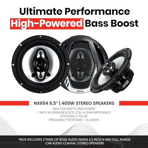 4) NEW BOSS NX654 6.5" 800W 4-Way Car Audio Coaxial Speakers Stereo Black 4 Ohm