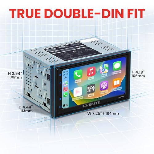 BOSS Audio Systems Elite BV800ACP Reproductor multimedia para coche con Apple CarPlay, Android Auto Double Din Car Stereo, pantalla táctil capacitiva LCD de 6,75 pulgadas, Bluetooth MP3 USB A/V en receptor AM/FM, dirección
