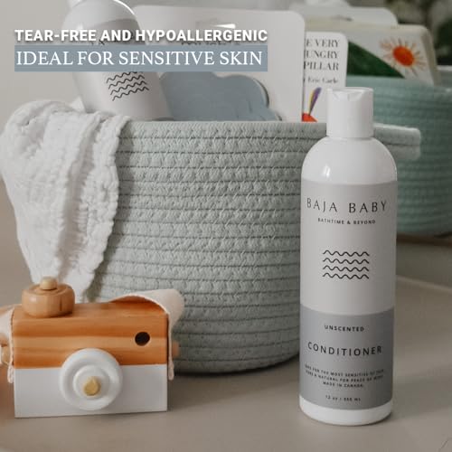 Baja Crema acondicionadora para bebé, sin perfume, 12 fl oz, última intervensión de sulfatos, parabenos y fosfatos, ingredientes orgánicos, naturales, promueve el cabello brillante, suave y liso, 100% garantía de devolución de dinero.