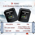 YONGNUO Feng 2.4G Micrófono inalámbrico con clip de cuello, sistema inalámbrico de micrófono Lavalier con receptor de transmisor, para cámaras DSLR, videocámaras, iPhone, Android, YouTube, Tiktok,