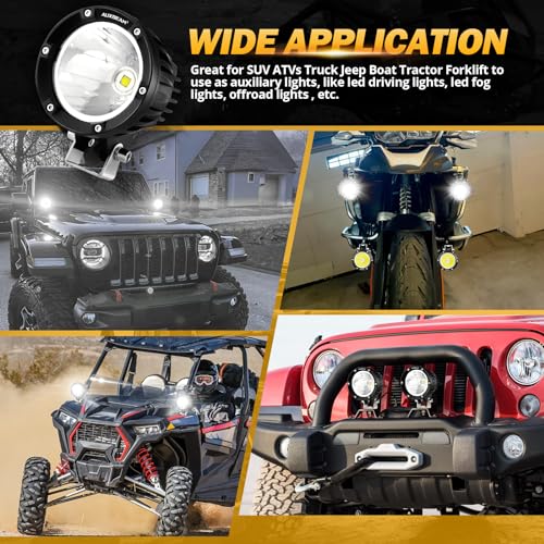 Auxbeam - Luces LED redondas de 4 pulgadas y 90 W, color ámbar de 9000 lm, luces antiniebla superbrillantes redondas con kit de arnés de cableado, luz de cápsula para camión, SUV, ATV, UTV, Jeep Wrangler motocicleta