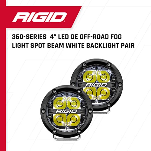 Rigid Industries - Luz LED Todoterreno de la Serie 360 de 4 Pulgadas para Velocidad Moderada de 20 a 50 mph Plus par de retroiluminación Blanca