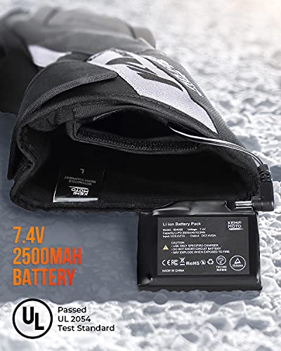 Guantes térmicos de motocicleta kemimoto, guantes calefactables para hombres y mujeres, guantes de calefacción impermeables con batería recargable, guantes eléctricos táctiles, 7.4 V 2600 mAh, calor hasta 3.5 – 6 horas (XXL, negro)