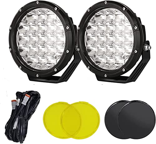 BIGLIONX - Luces LED redondas todoterreno de 7 pulgadas, 2 unidades de 210 W 32000 lm, luces LED todoterreno súper brillantes, luces de conducción ámbar con arnés de cableado IP68 para camiones, camionetas, camionetas, ATV, UTV, SUV