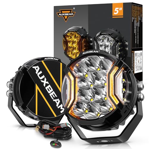 Auxbeam - Luces LED para disparos laterales de 5 pulgadas, 172 W, serie V-Ultra 20400 lm, luz LED todoterreno, luz ámbar DRL y foco, barra de luz de conducción de 270° más ancha con cubiertas