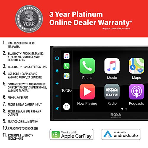 BOSS Audio Systems Elite Reproductor multimedia para coche con Apple CarPlay Android Auto