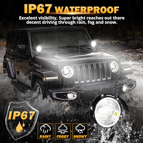 Auxbeam - Luces LED redondas de 4 pulgadas y 90 W, color ámbar de 9000 lm, luces antiniebla superbrillantes redondas con kit de arnés de cableado, luz de cápsula para camión, SUV, ATV, UTV, Jeep Wrangler motocicleta