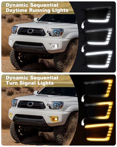 TBHOO - Luces antiniebla LED para Toyota Tacoma DRL, luces de circulación diurna ámbar, luces antiniebla LED para Toyota Tacoma, accesorios