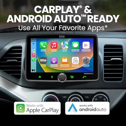 Boss Audio Systems Sistema estéreo de Audio para automóvil BVCP9700A-FL: Apple CarPlay, Android Auto, DIN único de 7 Pulgadas, Pantalla táctil capacitiva, Unidad Principal de Audio Llamadas Bluetooth