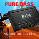 BOSS Audio Systems OX1.5KM Onyx Series - Amplificador de subwoofer de audio para coche, 1500 de alta salida, clase A/B, 2/4 ohmios, entradas de nivel bajo/alto, cruce de paso bajo, potencia MOSFET,