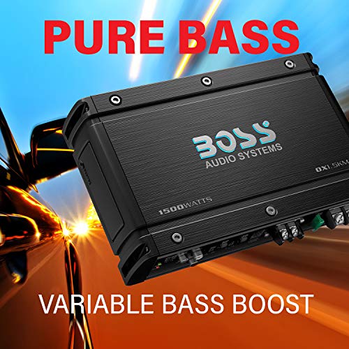 BOSS Audio Systems OX1.5KM Onyx Series - Amplificador de subwoofer de audio para coche, 1500 de alta salida, clase A/B, 2/4 ohmios, entradas de nivel bajo/alto, cruce de paso bajo, potencia MOSFET,