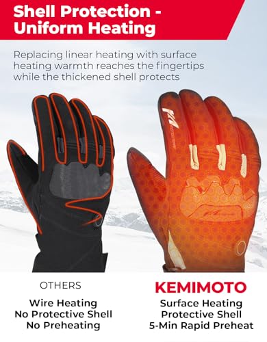 Guantes térmicos de motocicleta kemimoto, guantes calefactables para hombres y mujeres, guantes de calefacción impermeables con batería recargable, guantes eléctricos táctiles, 7.4 V 2600 mAh, calor hasta 3.5 – 6 horas (XXL, negro)