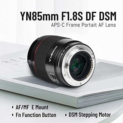 YONGNUO YN85mm F1.8S E Lente de montaje para Sony, F1.8 Lente de enfoque automático de apertura grande, lente de fotograma completo de 85 mm, lente de retrato medio, para cámara de montaje en E A7III