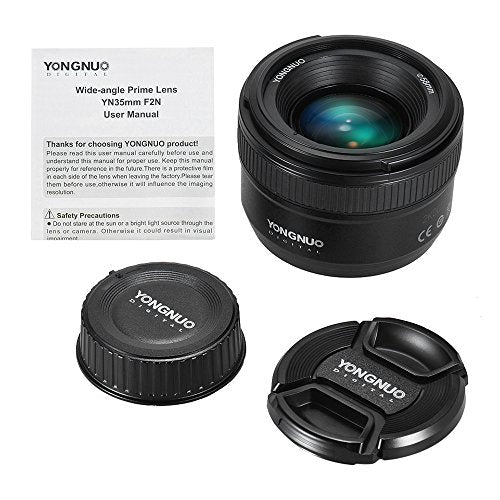 YONGNUO YN 35 mm Lente F2 1:2 AF/MF Gran Angular Fijo/Prime de Enfoque automático, Lente para cámaras réflex Digitales de Nikon