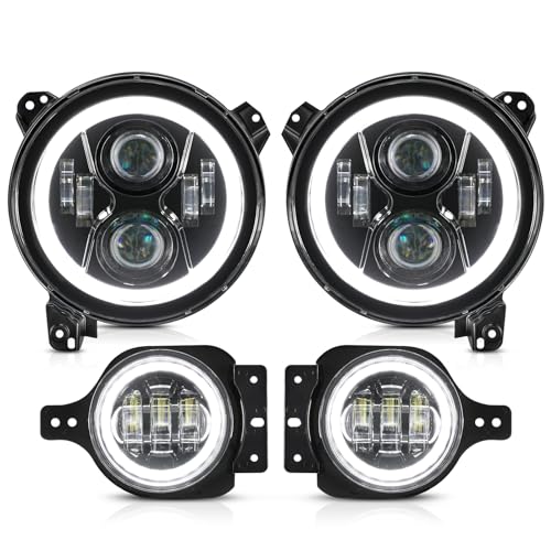 Auxbeam 2024 - Luces LED redondas mejoradas de 9 pulgadas + luces antiniebla de 4 pulgadas para Jeep Wrangler JL JLU Sport Sahara Rubicon Gladiator JT con DRL y señal de giro, luz redonda