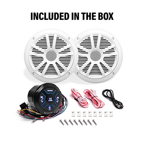 Boss Audio Systems MG150W.6 Paquete de Altavoces del Sistema de Sonido estéreo para Barcos Marinos - Unidad Principal de Amplificador de 2 Canales incorporada, IPX6 Resistente a la Intemperie