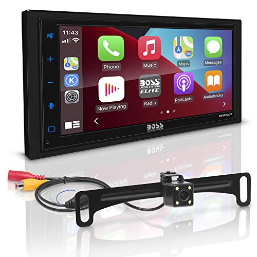 BOSS Audio Systems Elite BV850ACP Reproductor multimedia para coche con Apple CarPlay-Android Auto – Doble Din, pantalla táctil capacitiva LCD de 6,75 pulgadas, Bluetooth, USB, AM/FM, no CD/DVD, cámara trasera incluida