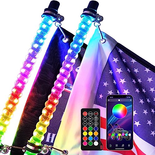 omotor 2 luces LED de 4 pies con Bluetooth y control remoto en espiral RGB Chase Light Offroad 360 ° Spiraling Rising Dream Wrap Baile látigos