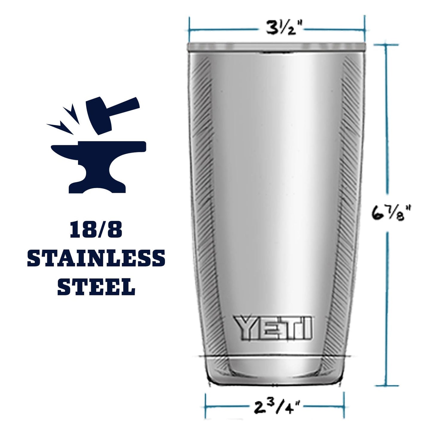 YETI Rambler Vaso de 20 onzas, acero inoxidable, aislado al aspiradora con tapa MagSlider, color azul
