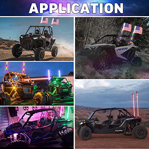 omotor 2 luces LED de 4 pies con Bluetooth y control remoto en espiral RGB Chase Light Offroad 360 ° Spiraling Rising Dream Wrap Baile látigos