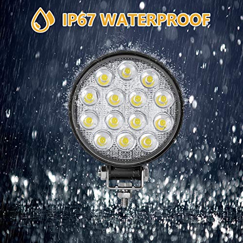 Zmoon Barra de luz LED redonda 2 piezas 4.5 pulgadas 140 W 14000 lm con arnés de guiño LED (10 pies/2 conductores), luz de inundación fuera de carretera antiniebla barra de luz de conducción para Jeep, SUV, camión, ATV, barco