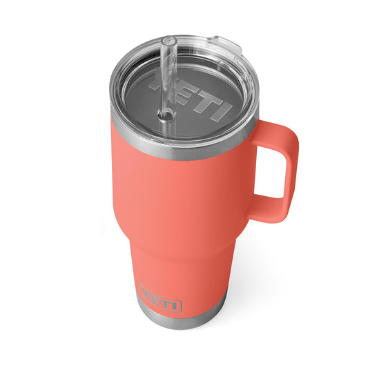 YETI Rambler - Vaso de 35 onzas con asa y tapa de popote, vaso de agua, taza aislada al aspiradora con asa, acero inoxidable, coral