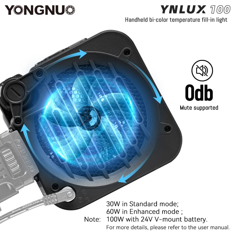 Yongnuo YNLUX100 - Luz de video LED con soporte Bowen y reflector, iluminación LED continua 3200-5600 K bicolor, CRI95+, 12188Lux@1M, control remoto inalámbrico 2.4G para bodas, videos de YouTube