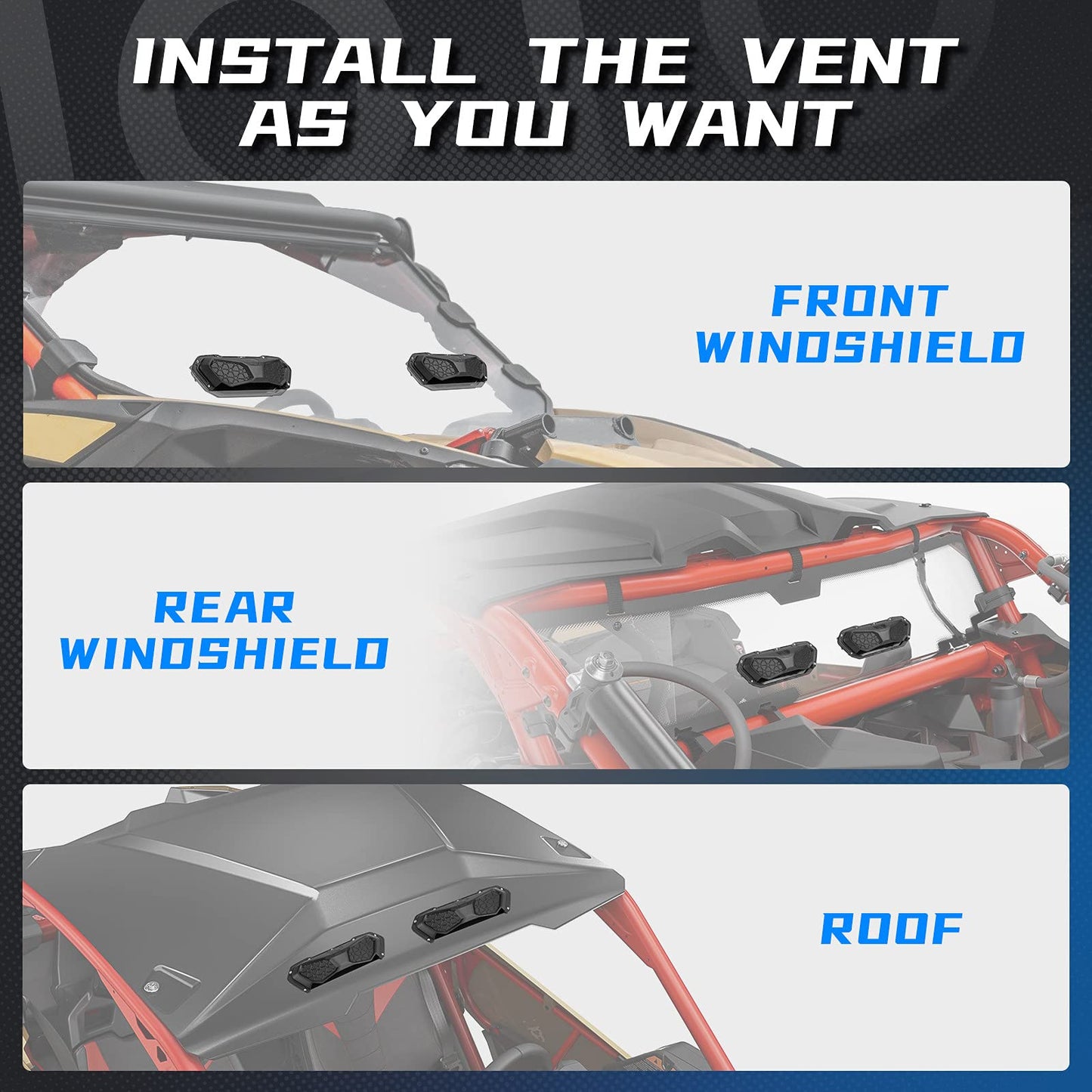 Ventilación para parabrisas UTV, 2 piezas de ventilación para parabrisas KEMIMOTO para UTV, se adapta a parabrisas de policarbonato, compatible con Polaris RZR Ranger General, Can Am Maverick X3, Pioneer/Talon, Kawasaki Teryx Krx Mule, etc