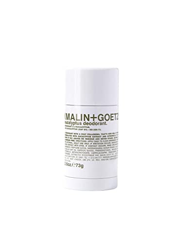 Malin + Goetz Desodorante de eucalipto bergamota, ingredientes naturales, eficaz contra el olor y el sudor, todo tipo de piel, sin residuos ni manchas, sin aluminio, alcohol, bicarbonato de sodio, parabenos, 2.6 onzas líquidas