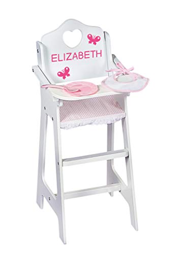 Badger Basket White Doll High Chair with Plate, Bib, and Spoon (Fits American Girl Dolls)
