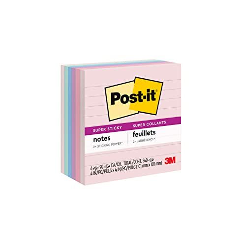 Post-it Super Sticky Pop-up Notes, 4 in x 4 in, Mulberry, Lined, 5 Pads/Pack