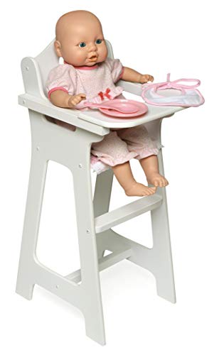 Badger Basket White Doll High Chair with Plate, Bib, and Spoon (Fits American Girl Dolls)
