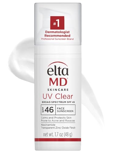 EltaMD SKINCARE - Protector solar facial transparente EltaMD UV, de amplio espectro, SPF 46 para pieles sensibles o propensas al acné, sin aceite, fórmula de óxido de zinc a base de minerales recomendada por dermatólogos, 1, 7 onzas