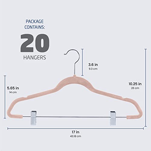 ZOBER - Perchas de terciopelo para pantalones de alta calidad, resistentes y duraderas, con clips de metal, gancho giratorio cromado de 360 grados, ultra delgadas, antideslizantes, con muescas