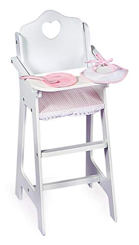 Badger Basket White Doll High Chair with Plate, Bib, and Spoon (Fits American Girl Dolls)