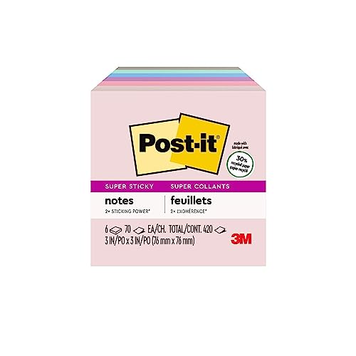 Post-it Bloc de notas adhesivas, con el doble de capacidad de adherencia, 7.62 cm x 7.62 cm, amarillo eléctrico, 45 hojas por bloc, tres blocs por paquete (3321-SSY)